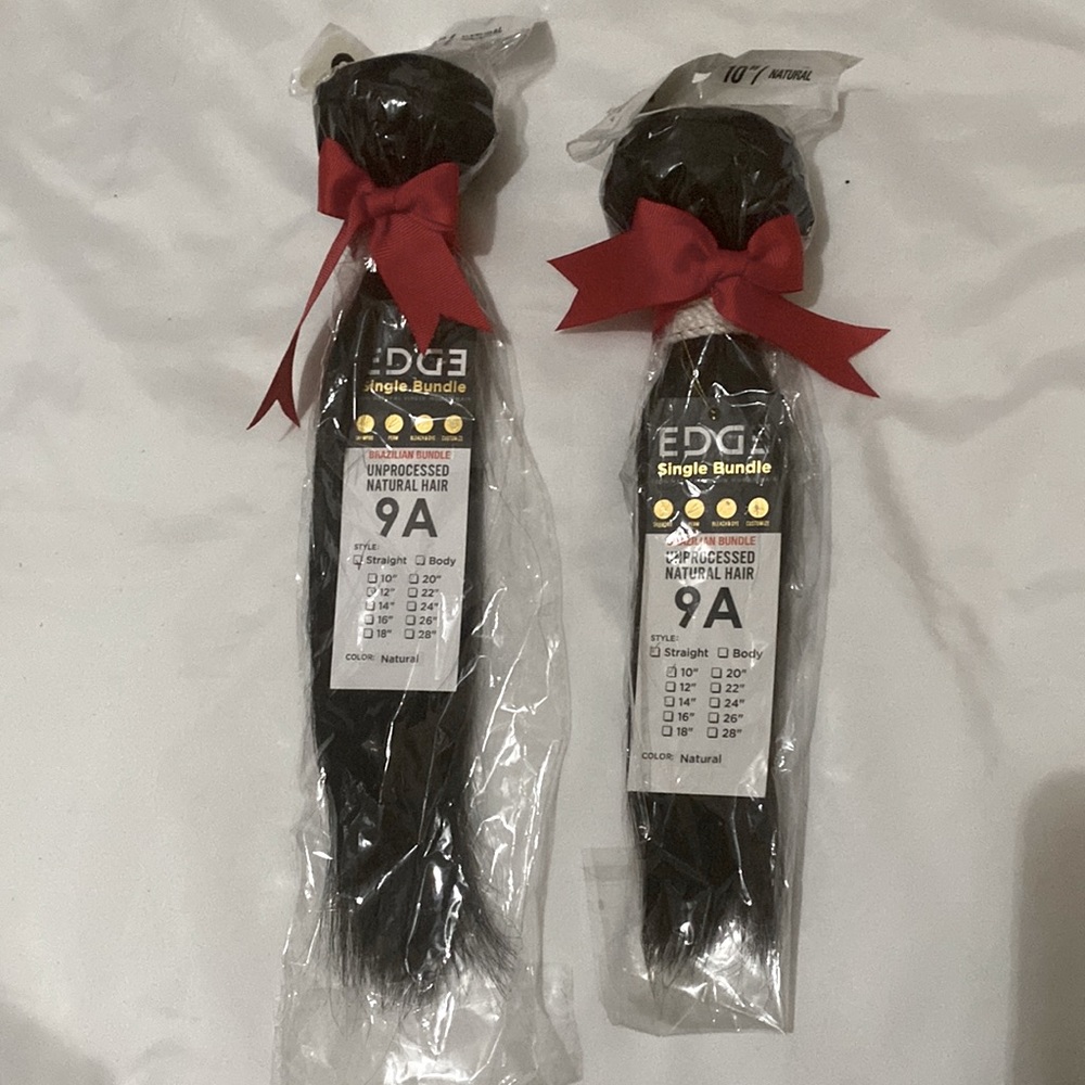 EDGE Single Bundle 9A unprocessed Natural Hair Straight 12” and 10” brand new